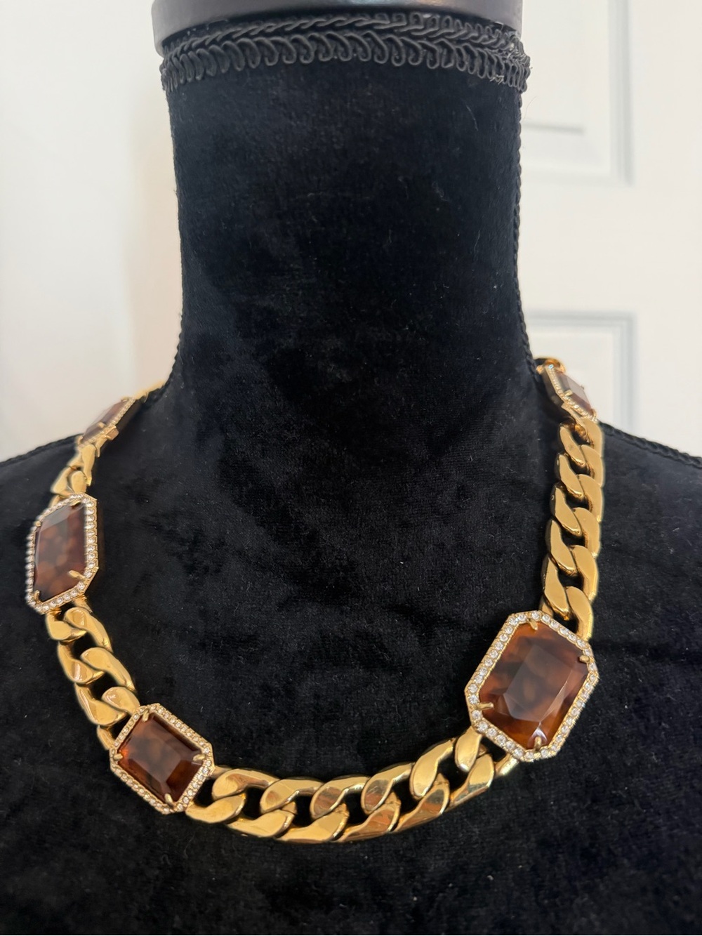 Elegant Gold-Tone Chain Necklace with Brown Gemstone Stations